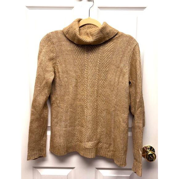 Vintage L.L. Bean Brown Wool Sweater, Turtleneck Cable Knit, Size - Picture 1 of 4